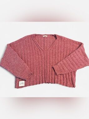 La Hearts Ribbed V-Neck Sweater - Rose Mauve